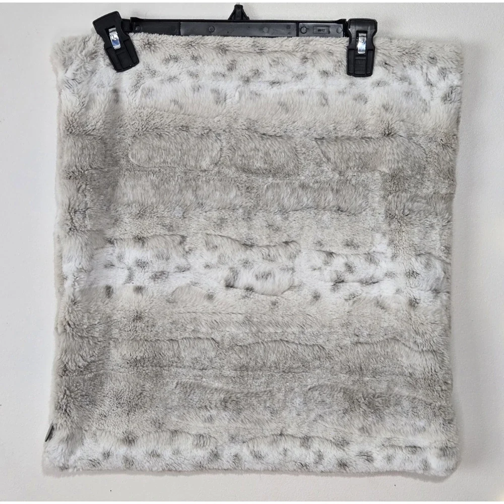 PIER 1 Faux Fur Snow Leopard Decorative Throw Pillow Zip Cover 17X17 Gray Brown